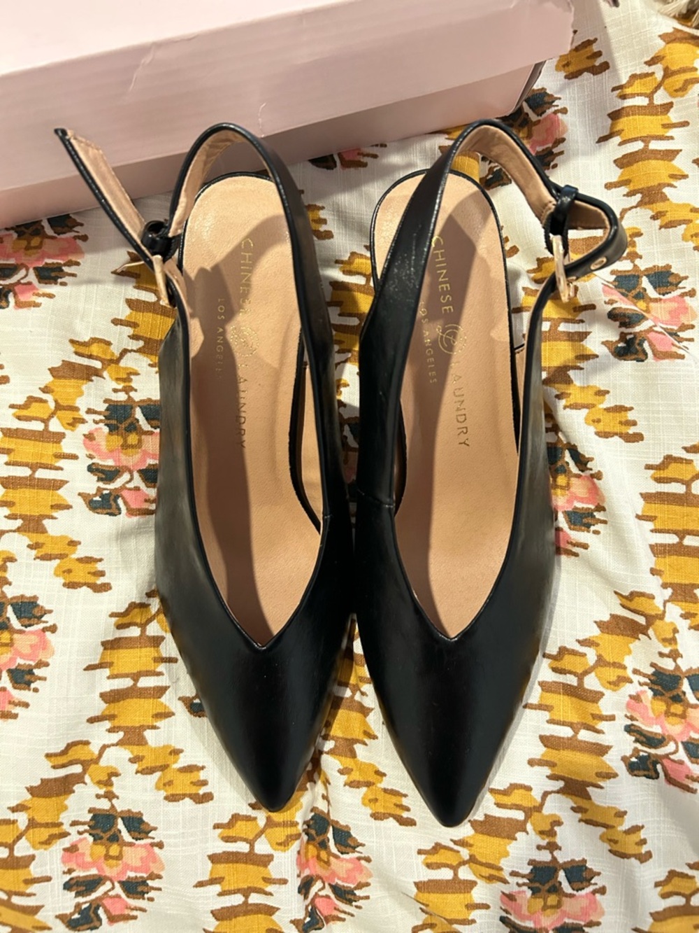 Chinese Laundry Black Pointed Slingback Heels